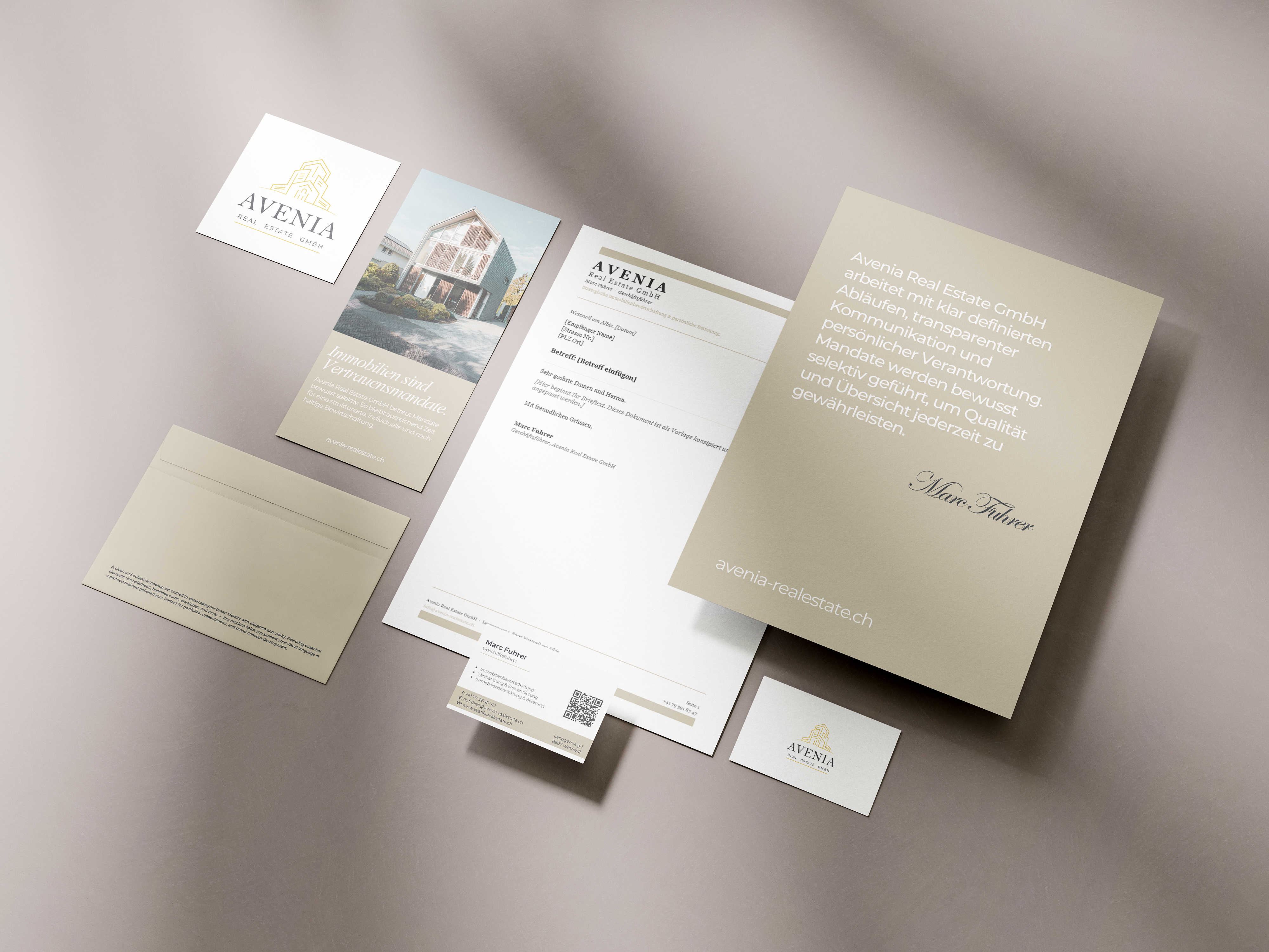 Avenia Real Estate stationery and brand materials